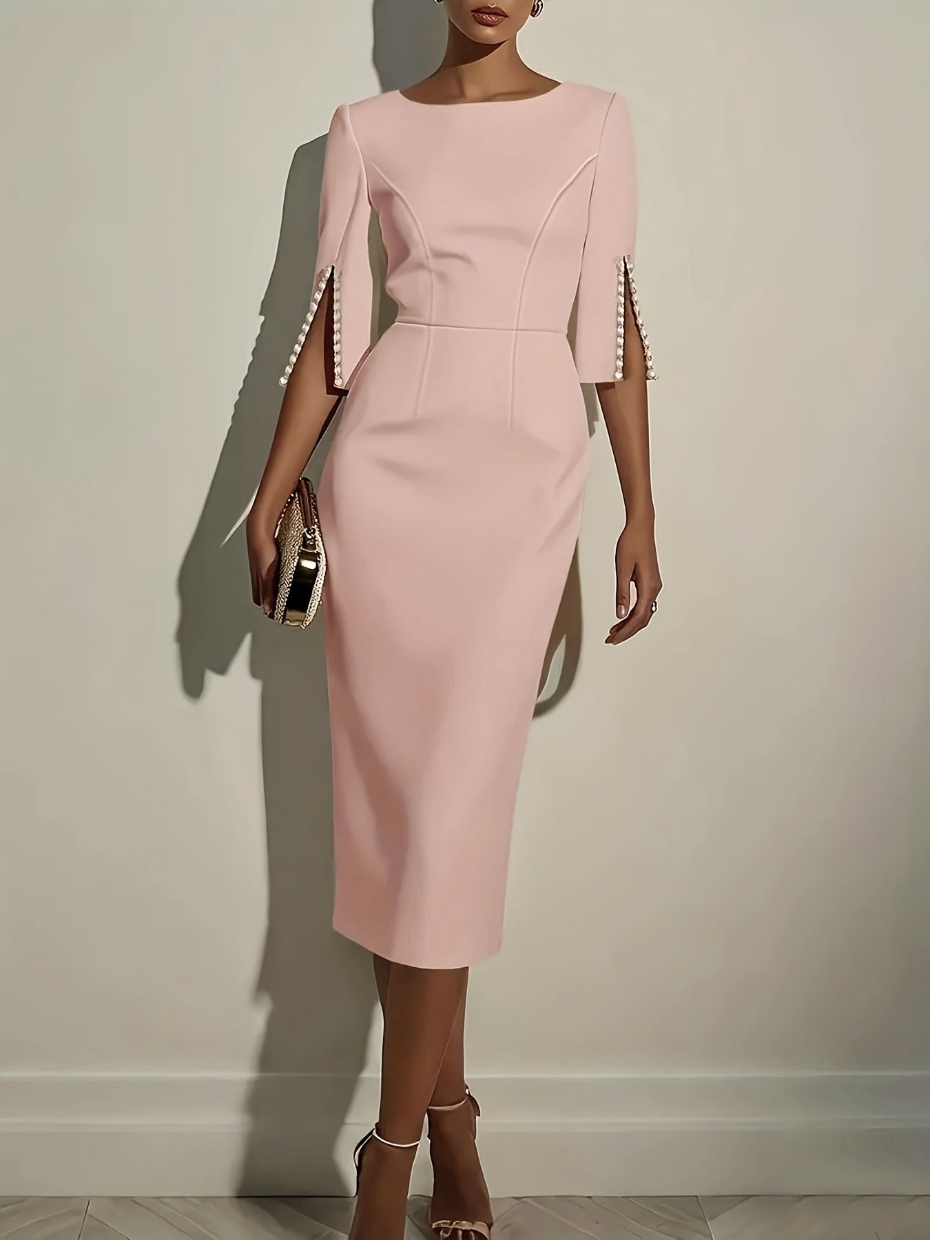 Damen Elegantes Midi-Kleid mit Perlenakzenten Stalluxe