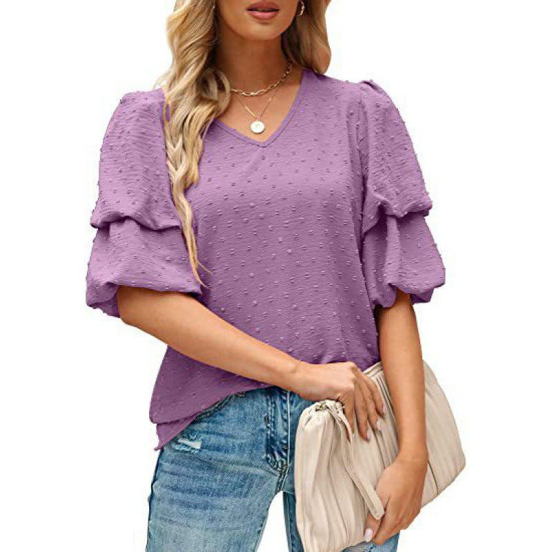 Damen V-Ausschnitt Bluse mit Puffärmeln und Struktur Stalluxe