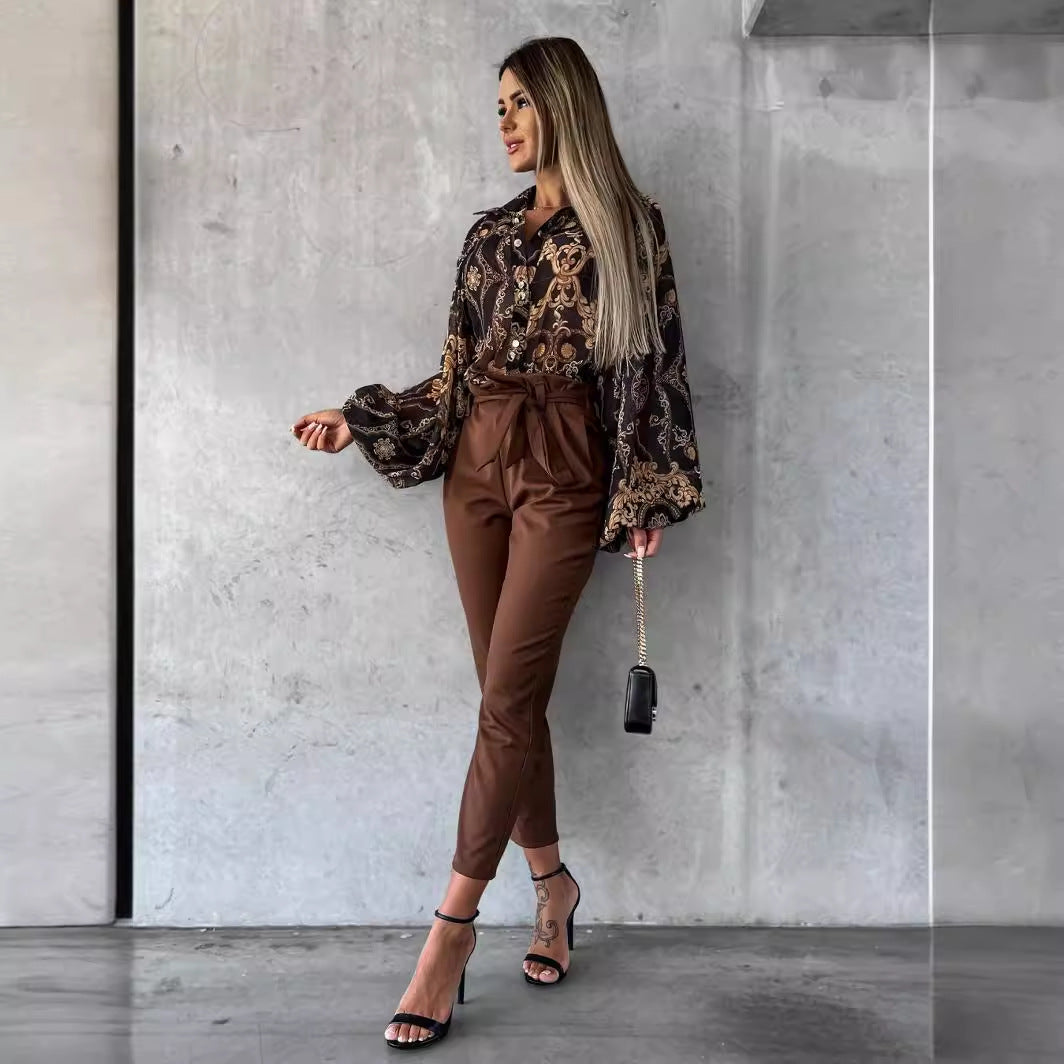 Damen Modebluse mit voluminösen Ärmeln und elegantem Print Stalluxe