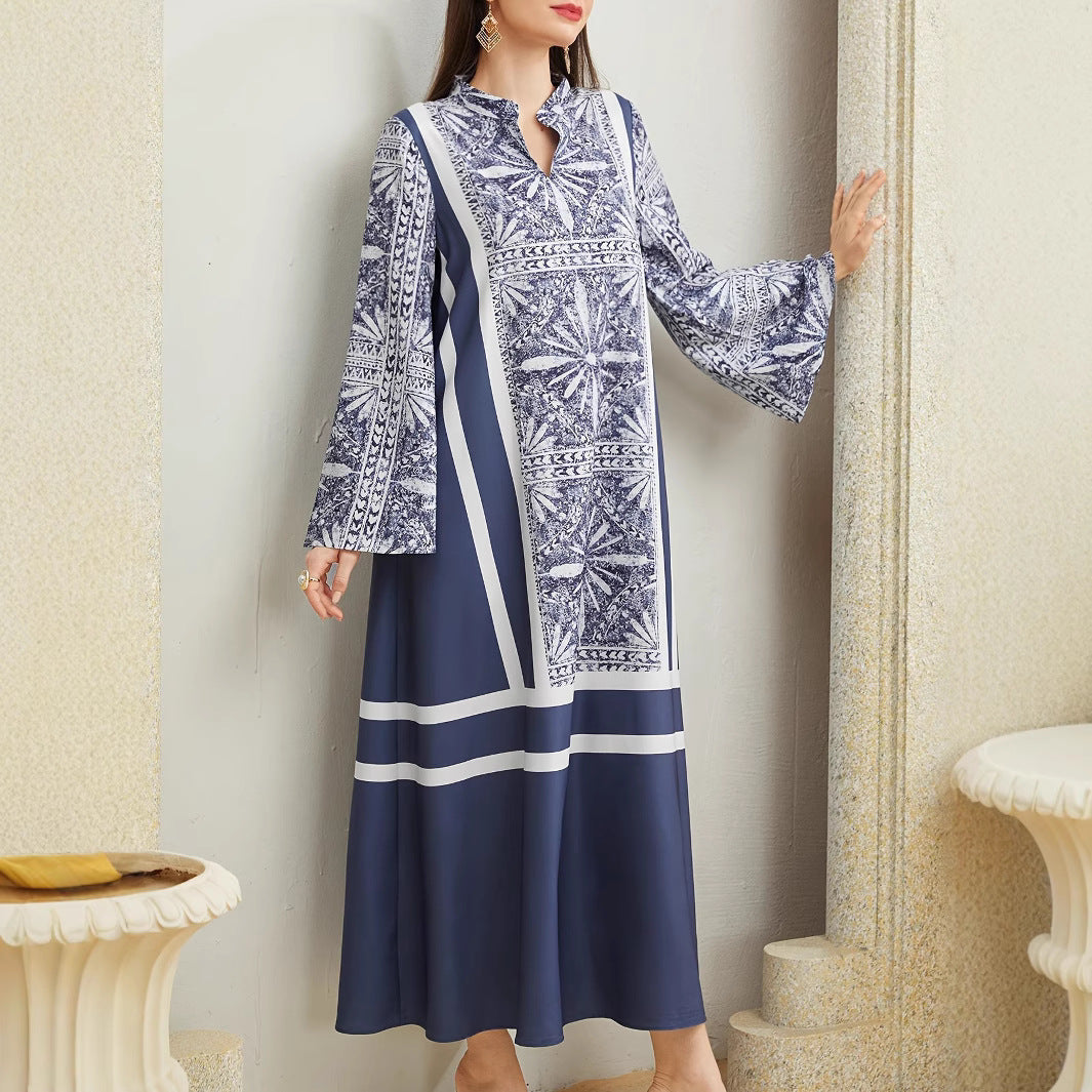 Damen Maxikleid mit elegantem Stehkragen und ausgestellten Ärmeln Stalluxe