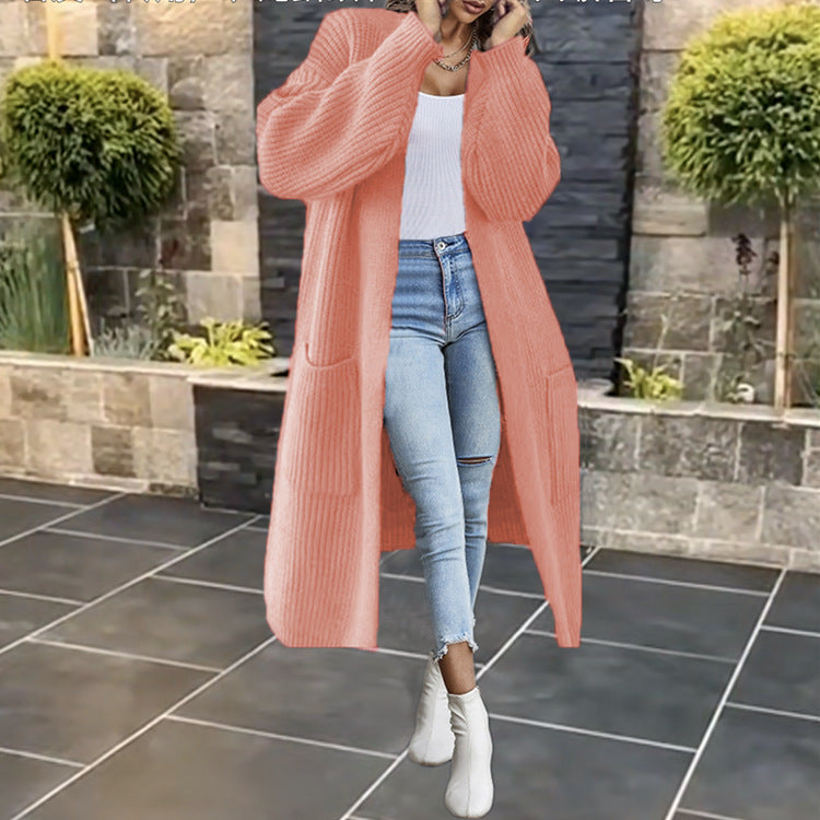 Damen Langer Strickmantel mit grober Rippenstruktur und praktischen Taschen Stalluxe