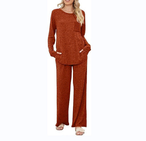 Damen Lässiges Lounge-Set mit langärmeliger Oberteil und weitem Hosen Stalluxe