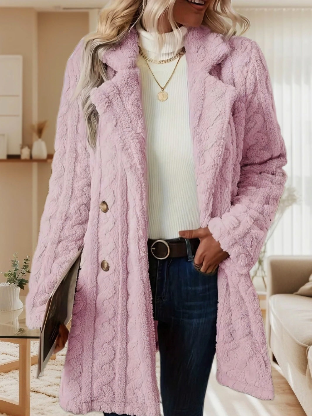 Damen Kuschelige Strickjacke mit hochfloriger Optik und knöpfbarem Verschluss Stalluxe