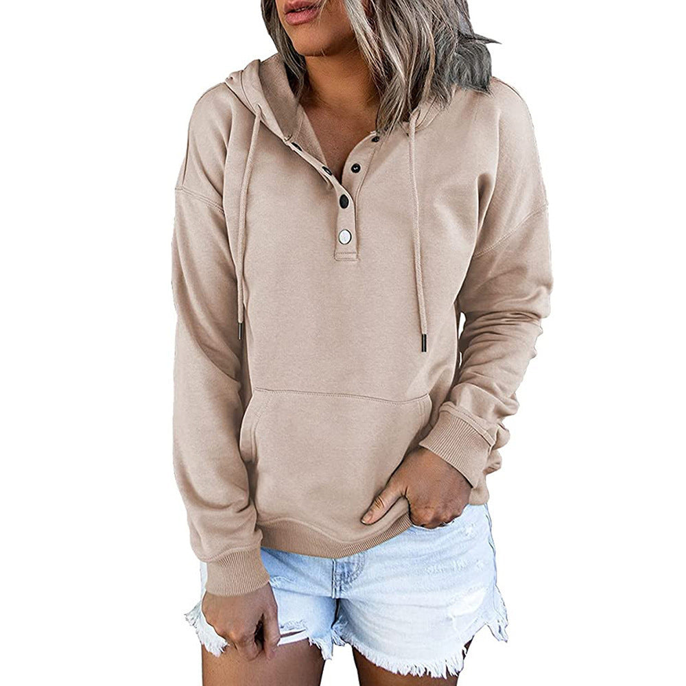 Damen lässiger Hoodie mit Knopfleiste und Kängurutasche Stalluxe