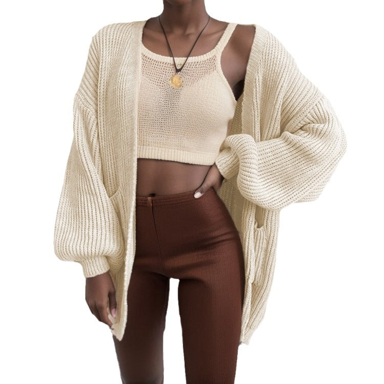 Damen Offener Strickcardigan mit voluminösen Ärmeln und praktischen Taschen Stalluxe