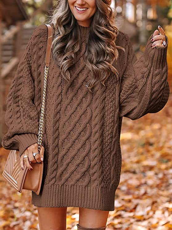 Damen Grober Strickpullover mit voluminösen Ärmeln und dekorativem Zopfmuster Stalluxe