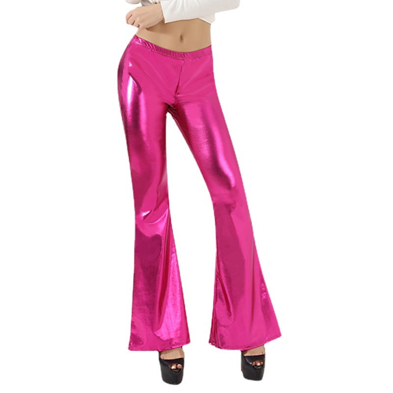 Damen Hochglänzende Schlaghose aus elastischem Material Stalluxe