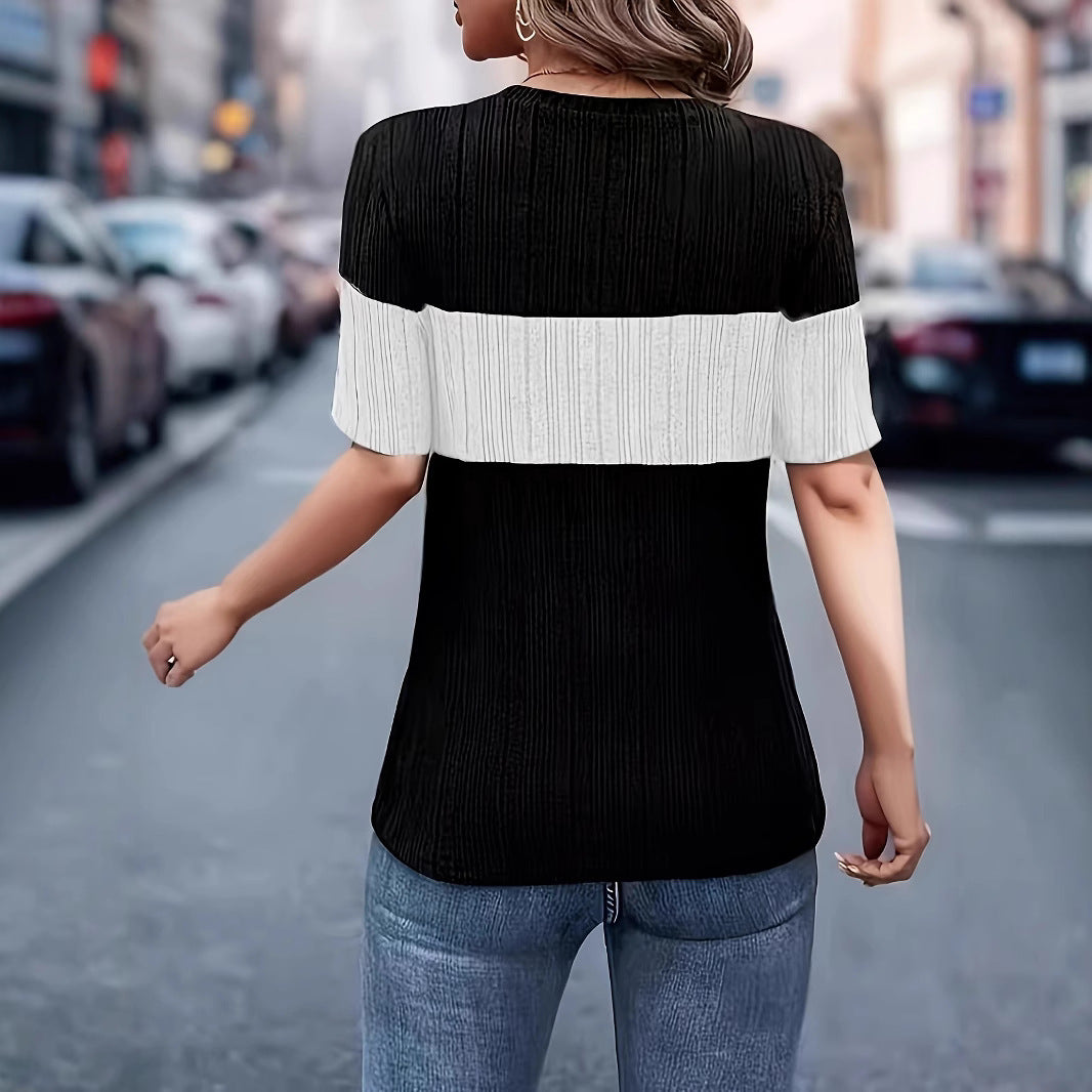 Damen Kurzarmpullover mit modernem Blockstreifenmuster Stalluxe