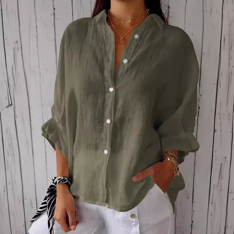 Damen luftige Leinenbluse mit eleganter Knopfleiste und lockerer Passform Stalluxe