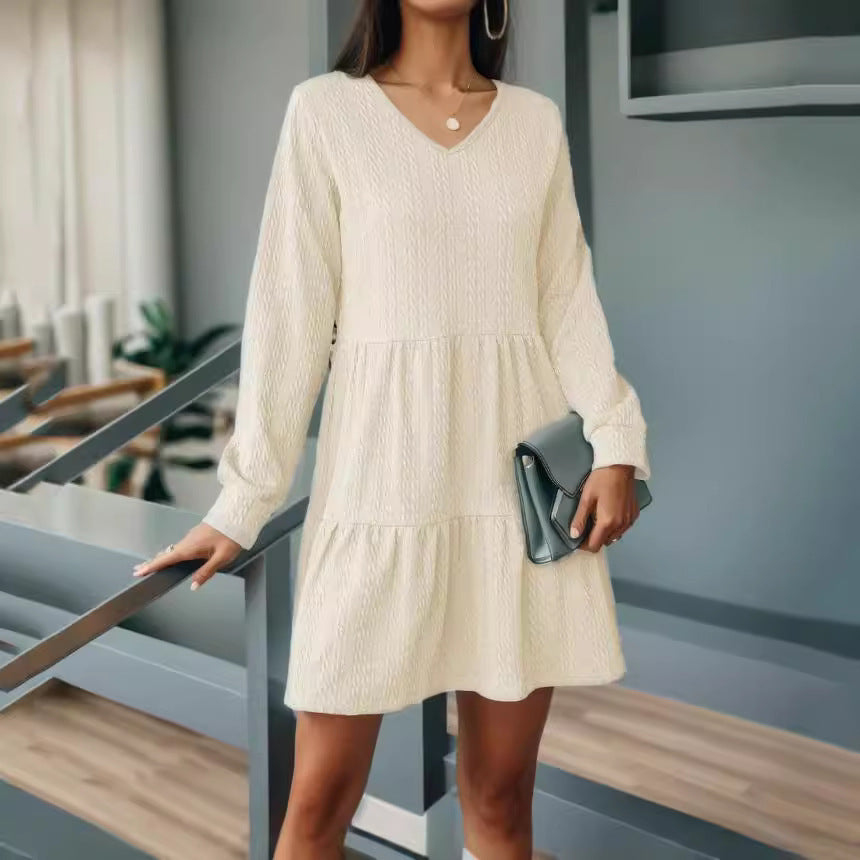 Damen Lockeres V-Ausschnitt Kleid mit Volantdetails Stalluxe