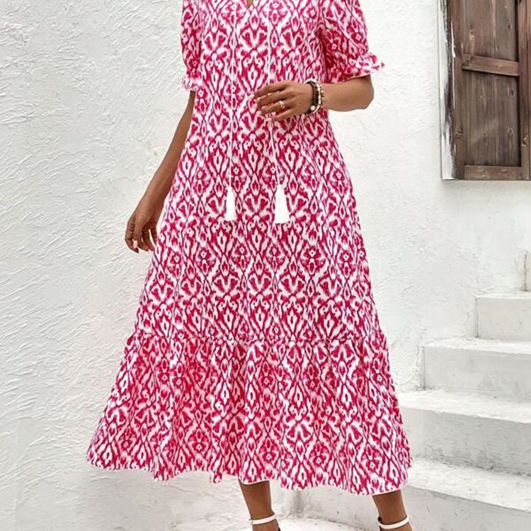 Damen Maxikleid mit modernem Boho-Design und lässigem V-Ausschnitt Stalluxe