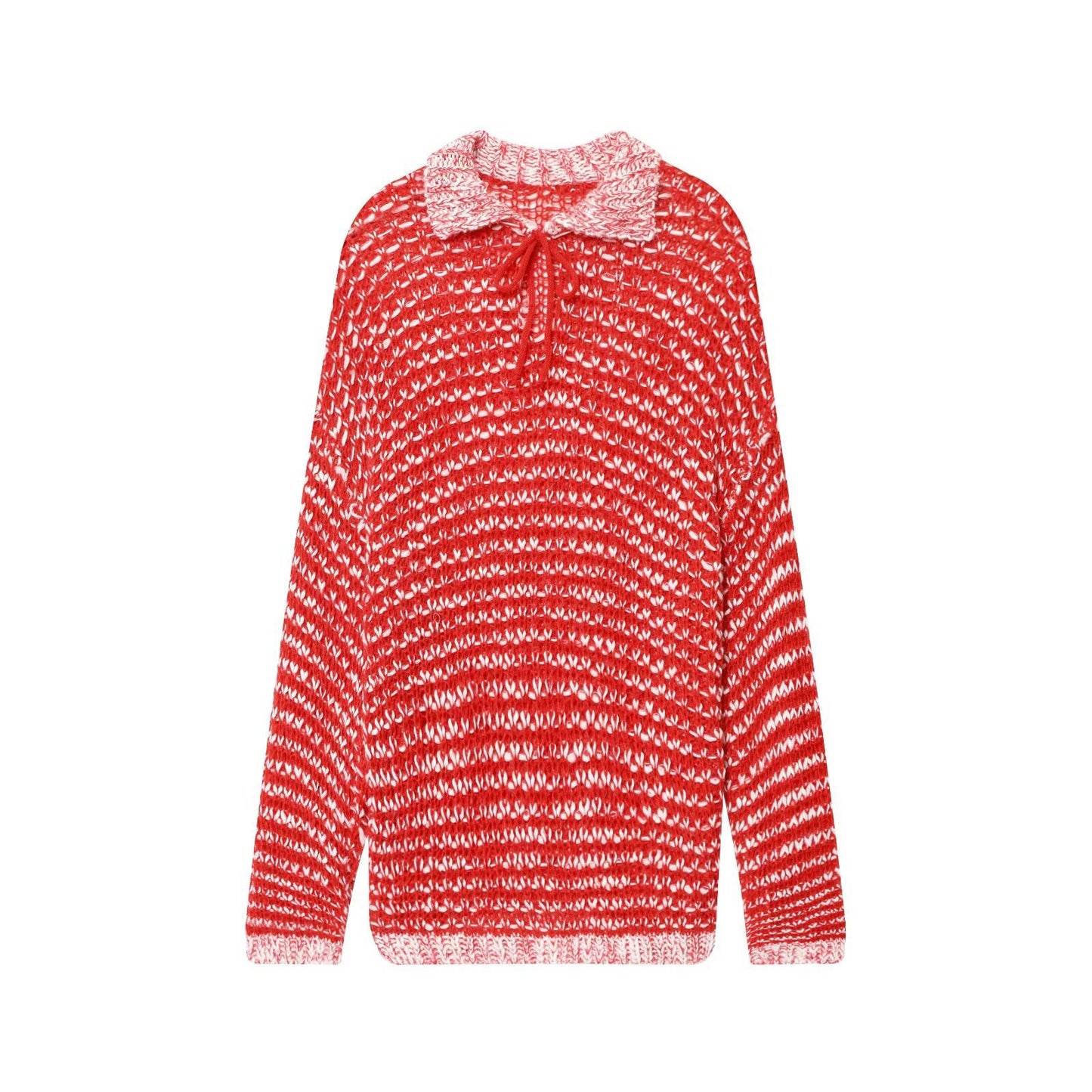 Damen lässiger Strickpullover mit modischem Kragen und Bindebändern Stalluxe