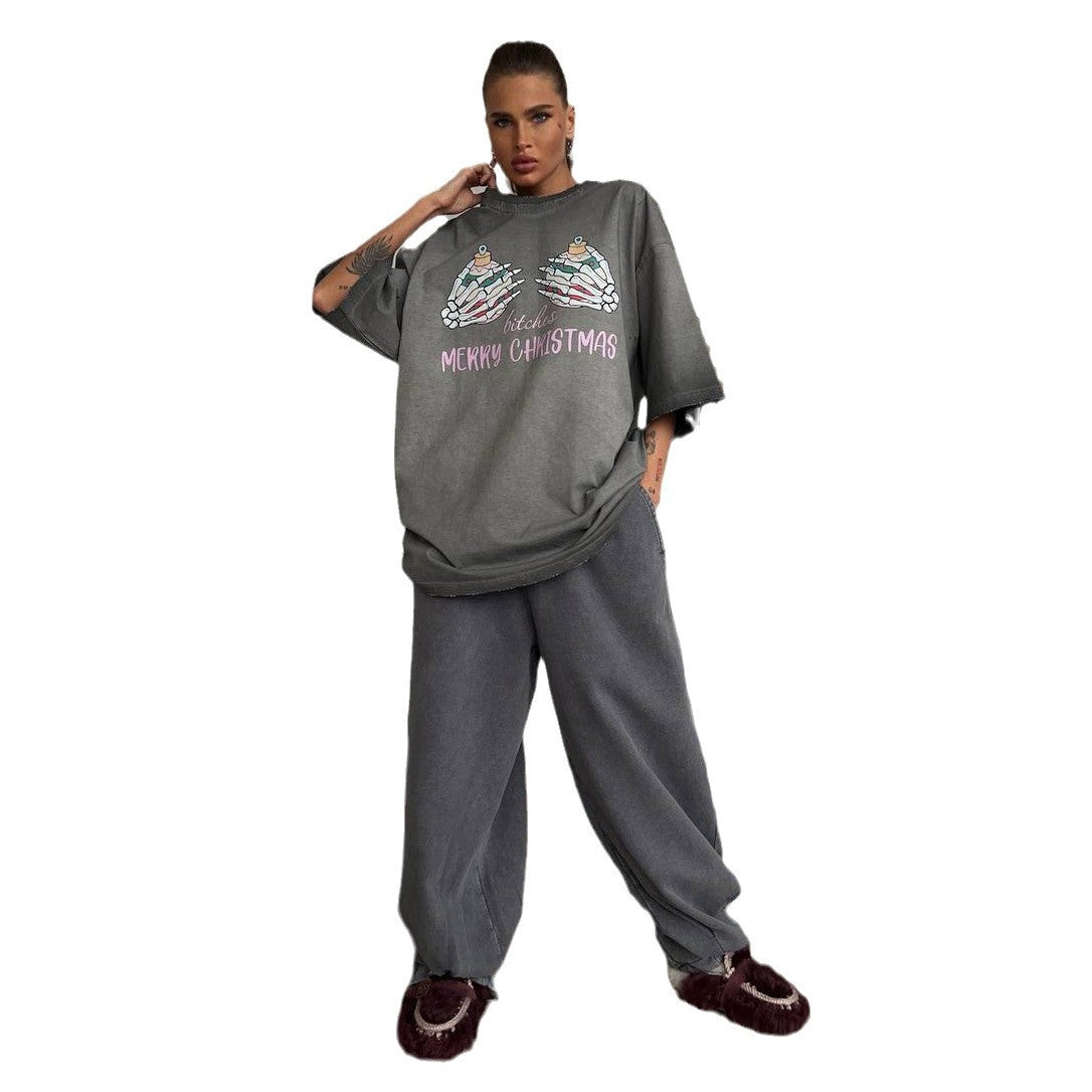 Damen Oversized Sweatshirt mit grafischem Weihnachtsmotiv Stalluxe