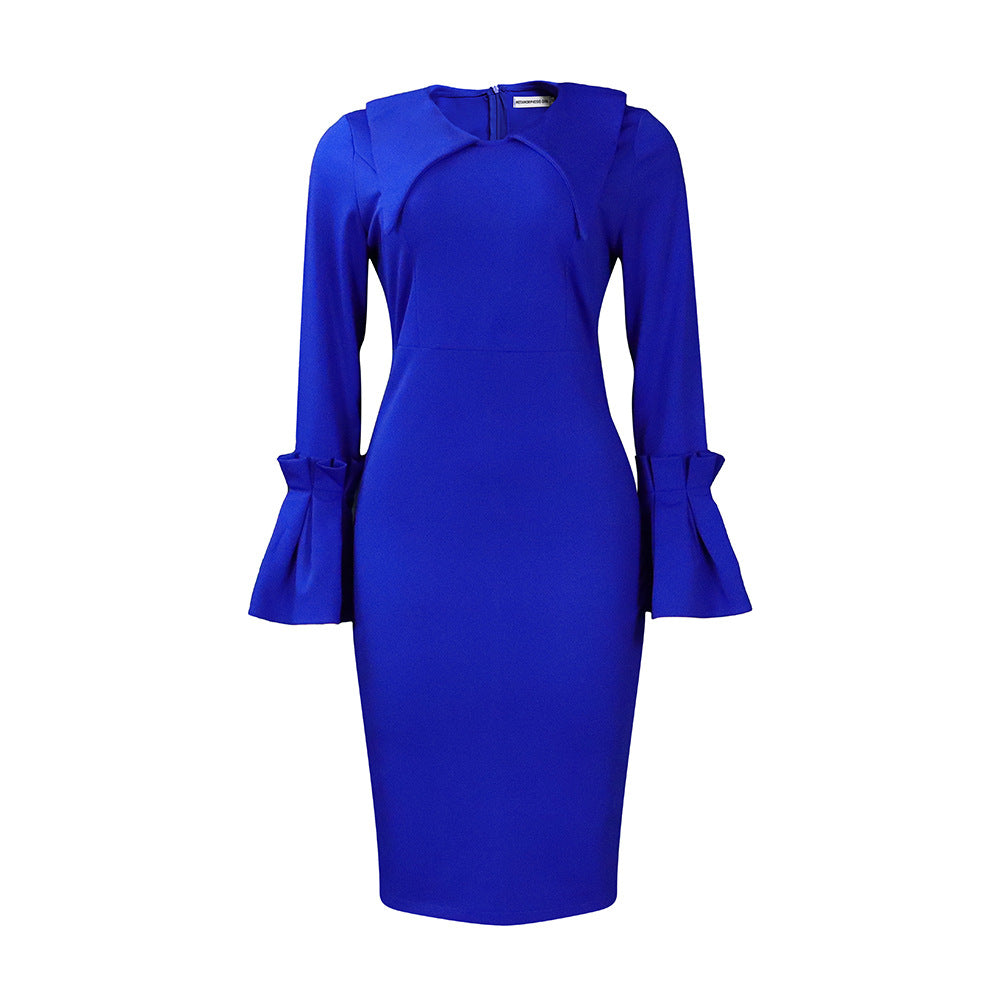 Damen Elegantes Etuikleid mit extravaganten Rüschendetails und langen Ärmeln Stalluxe