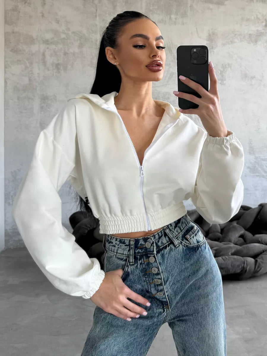 Damen cropped Sweatjacke mit elastischen Bündchen und modischem Reißverschluss Stalluxe