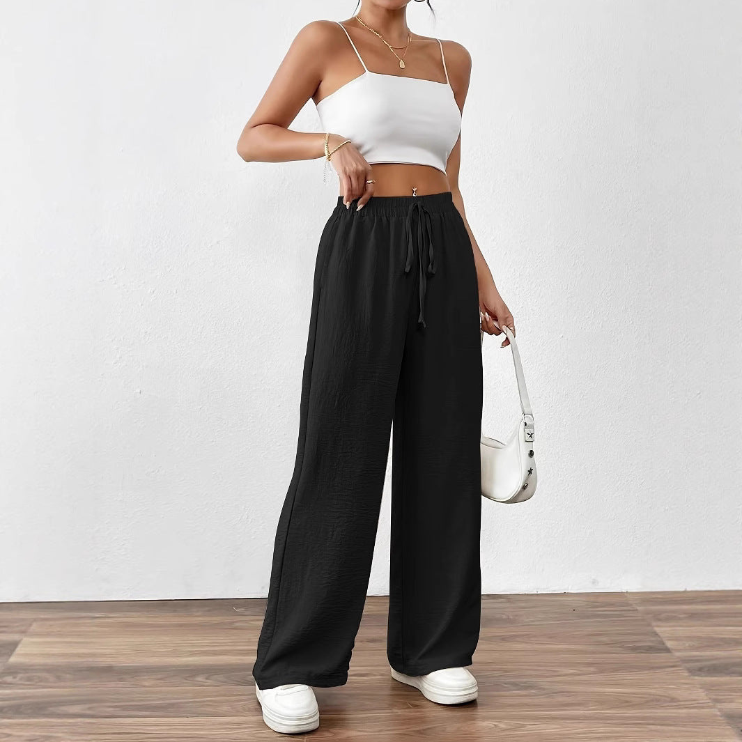 Damen Weite Leinenhose mit elastischem Bund und seitlichen Taschen Stalluxe
