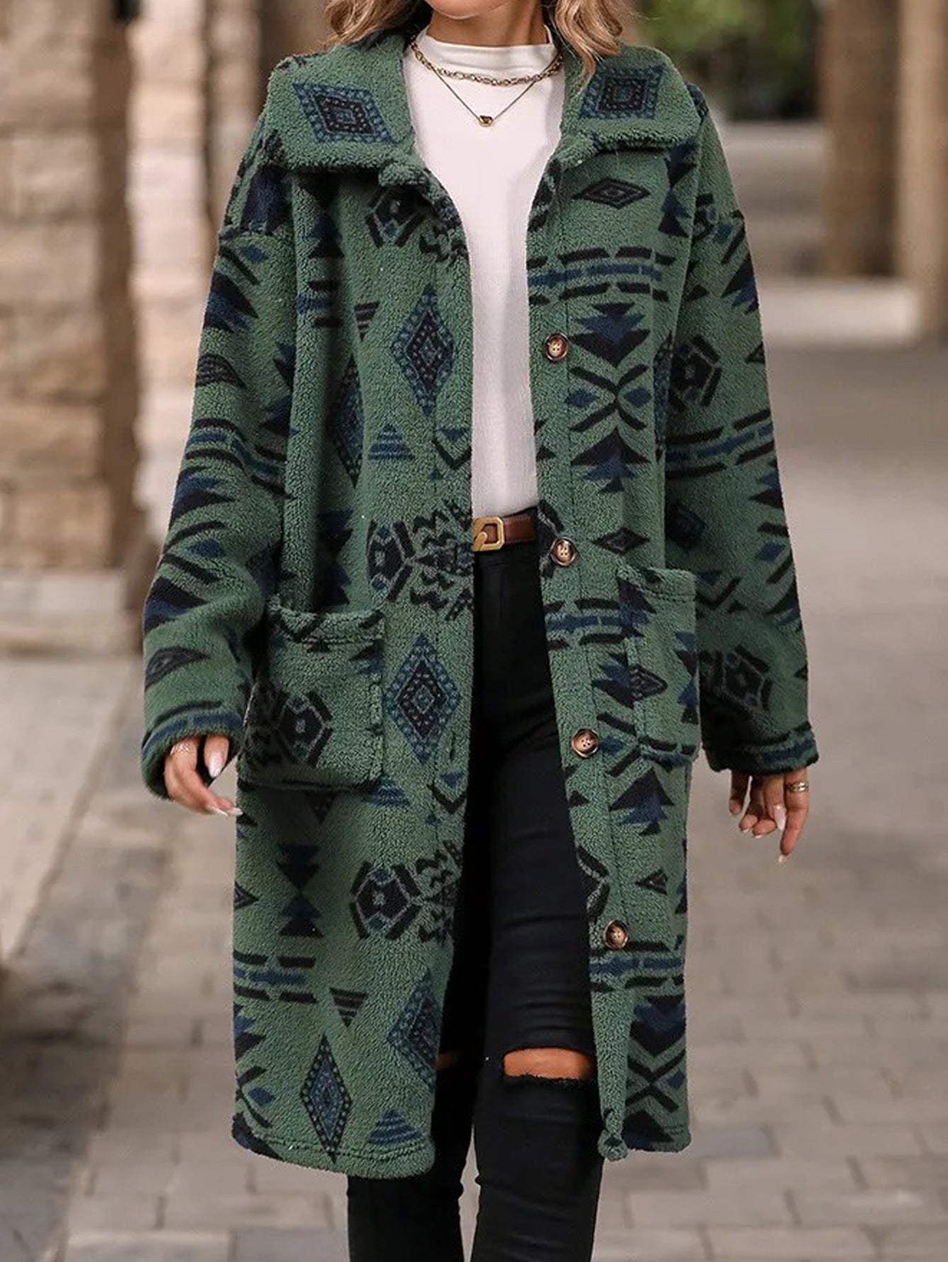 Damen Gemusterte Fleece-Jacke mit verlängertem Schnitt Stalluxe