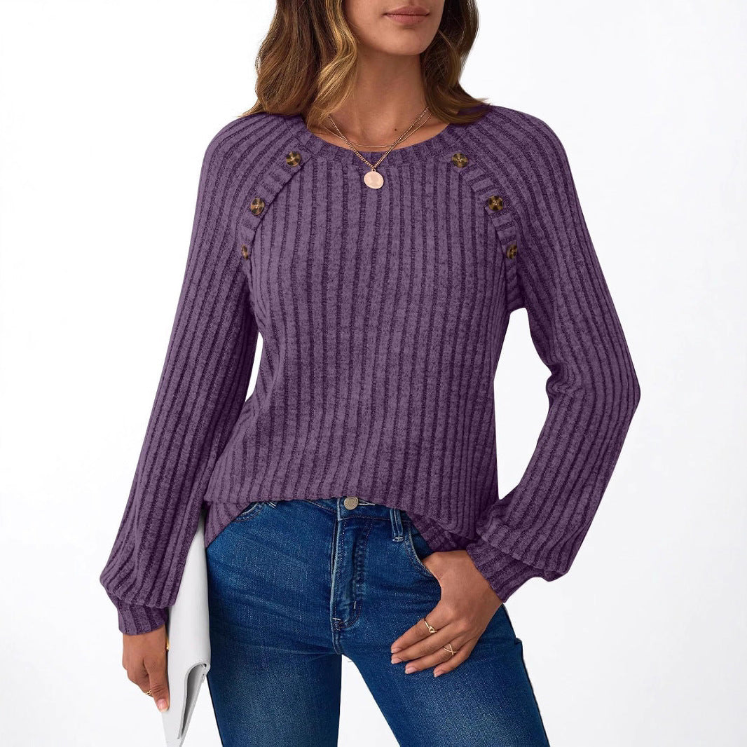 Damen lässiger Strickpullover mit eleganten Knopfdetails Stalluxe