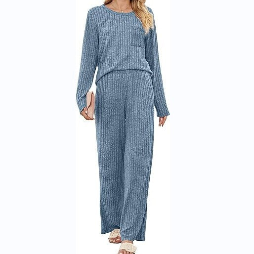 Damen Lässiges Lounge-Set mit langärmeliger Oberteil und weitem Hosen Stalluxe
