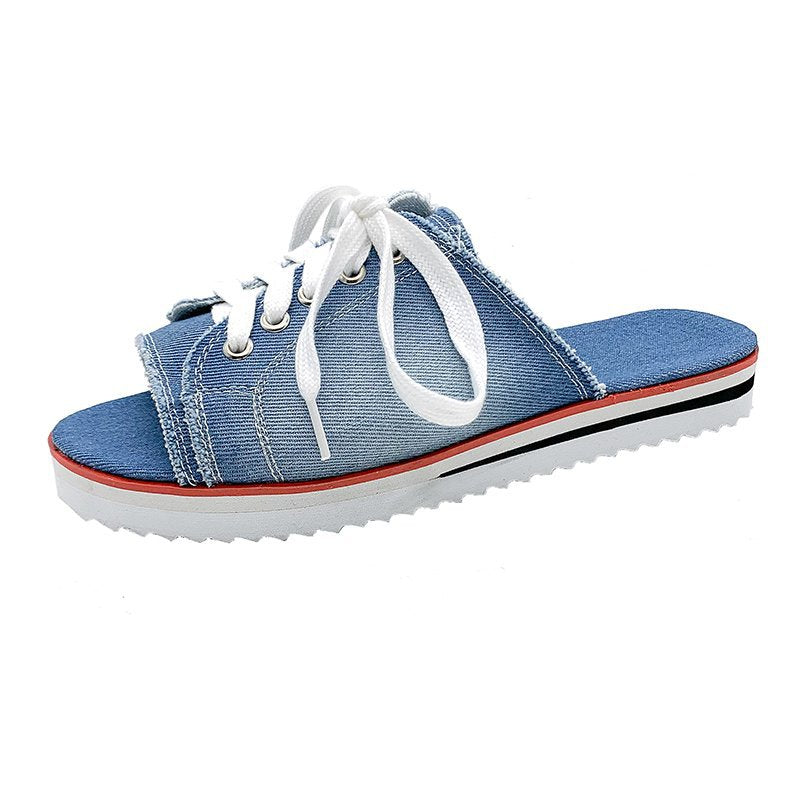 Damen lässige Sneaker-Pantoletten mit modischem Denim und praktischer Schnürung Stalluxe