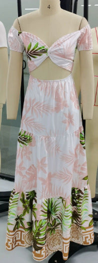 Damen Maxikleid mit floralem Cut-Out Design und Puffärmeln Stalluxe