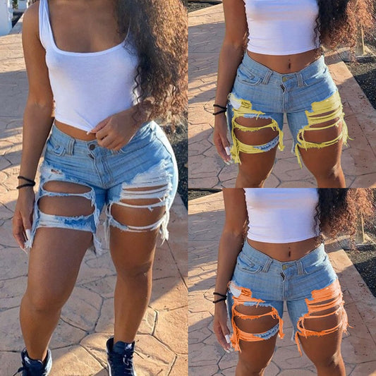 Damen Jeans-Shorts mit modischen Destroyed-Details und fransigen Säumen Stalluxe