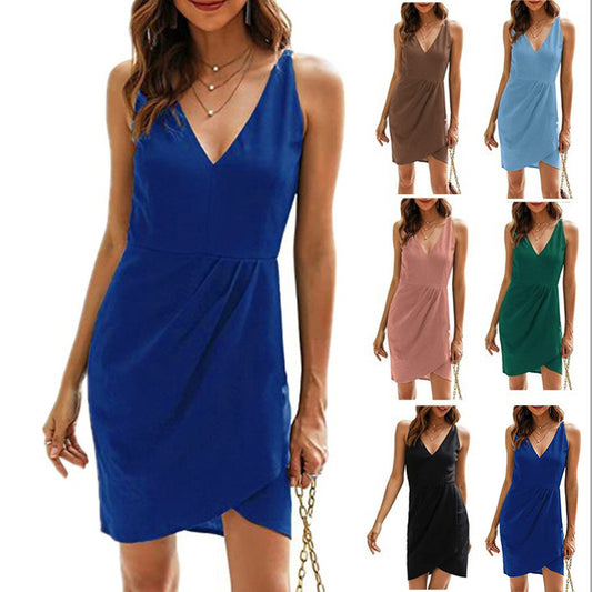 Damen Kurzes Wickelkleid mit V-Ausschnitt und asymmetrischem Saum Stalluxe