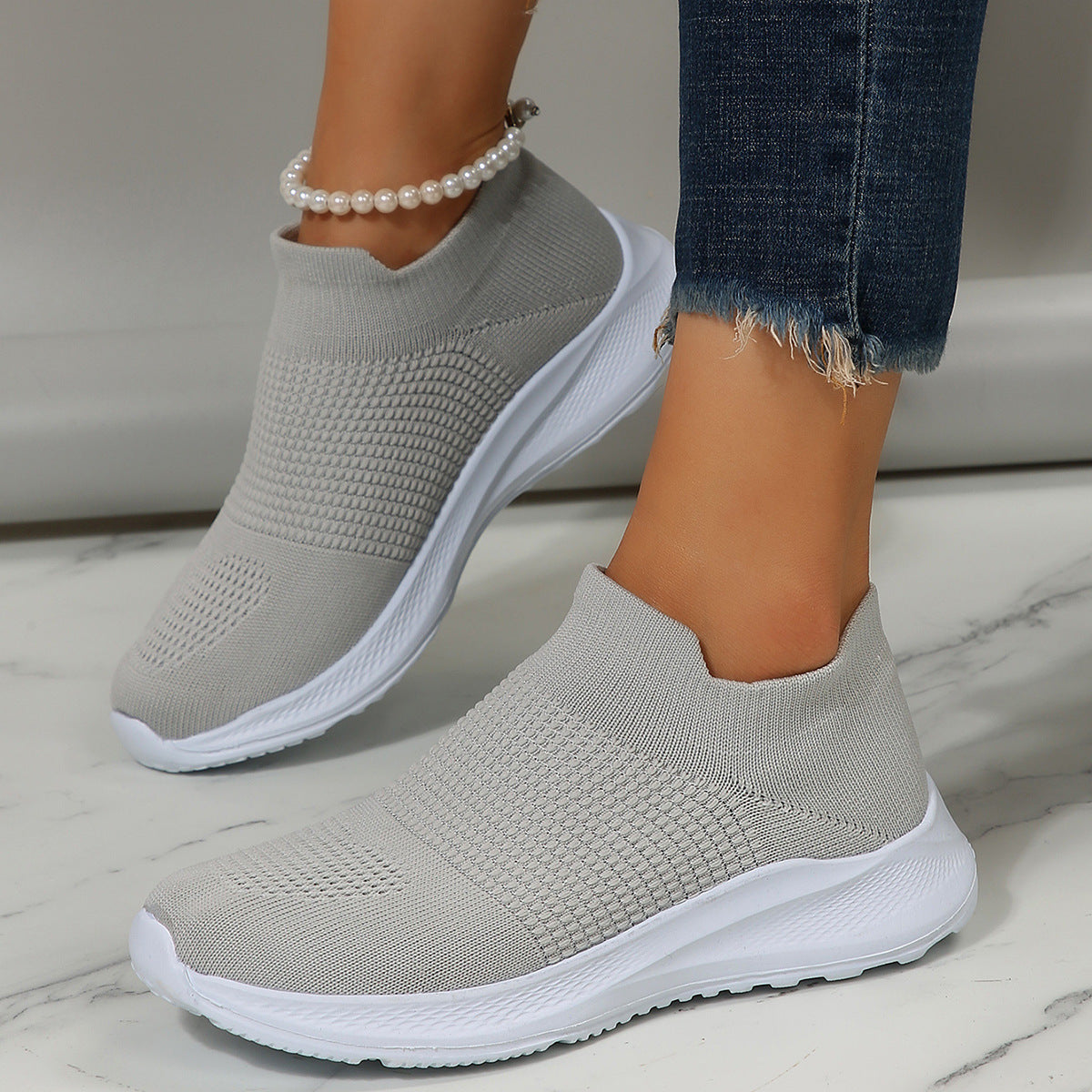 Damen atmungsaktive Slip-On Sneakers mit flexiblem Strick-Obermaterial Stalluxe