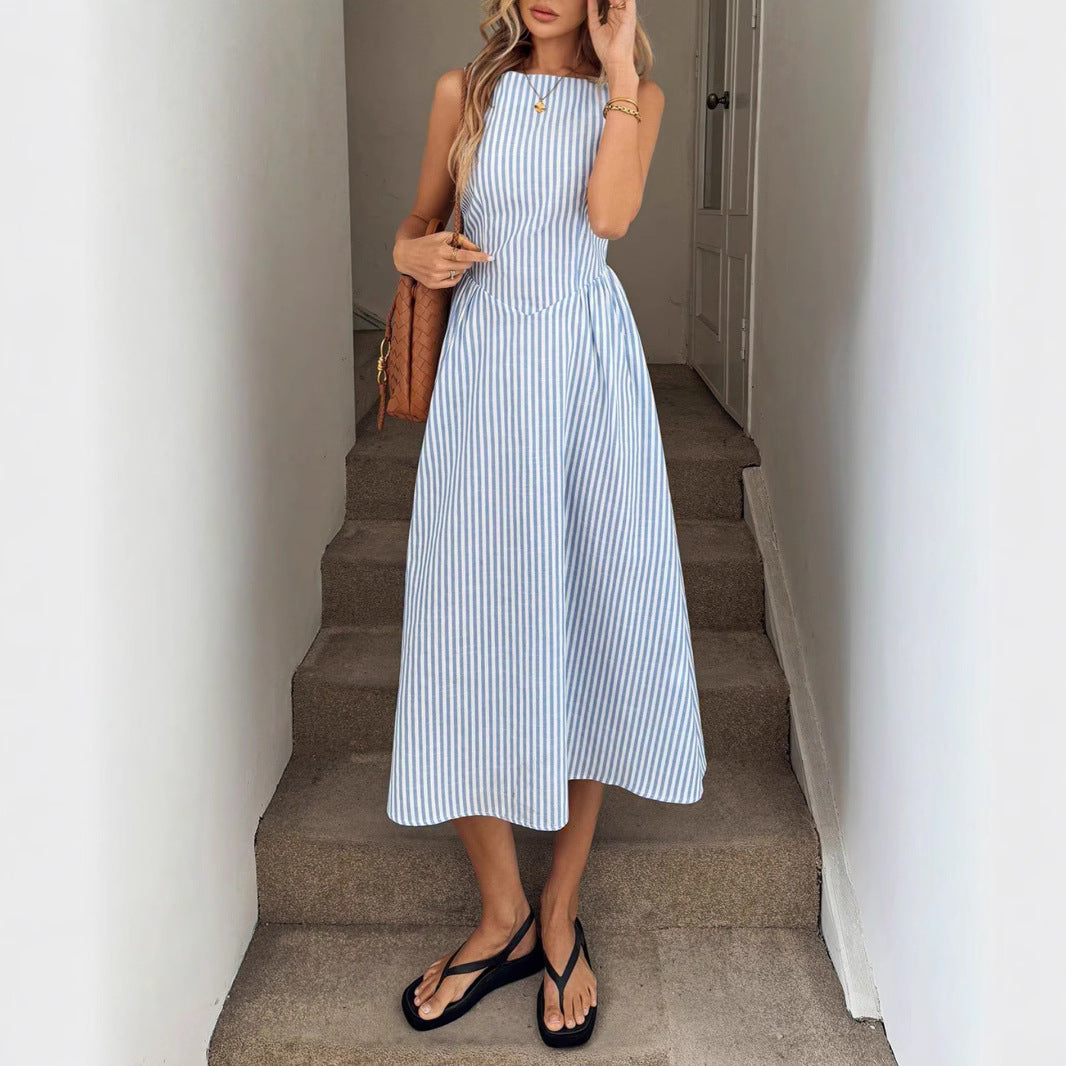 Damen Midi-Kleid mit schmalen Streifen und taillierter Silhouette Stalluxe
