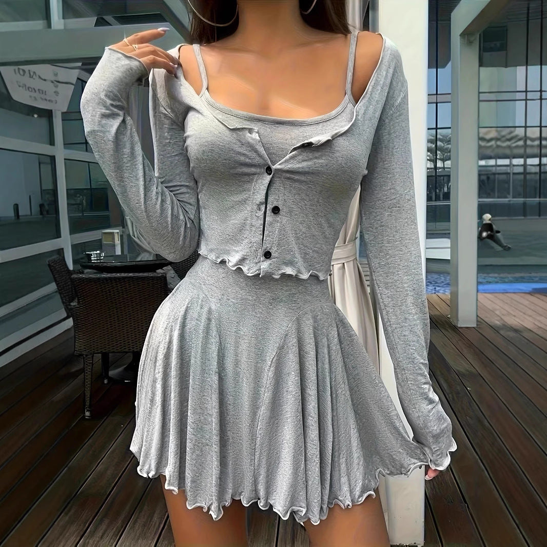 Damen Freizeit-Set mit asymmetrischem Oberteil und fließendem Rock Stalluxe