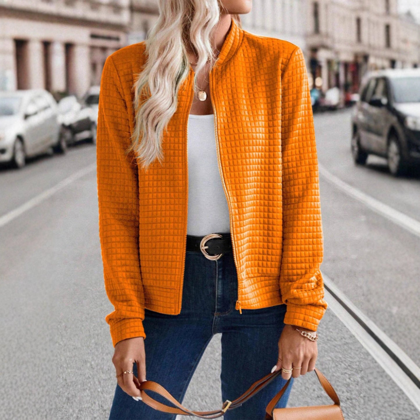 Damen modische Steppjacke mit hohen Kragen und Reißverschluss Stalluxe