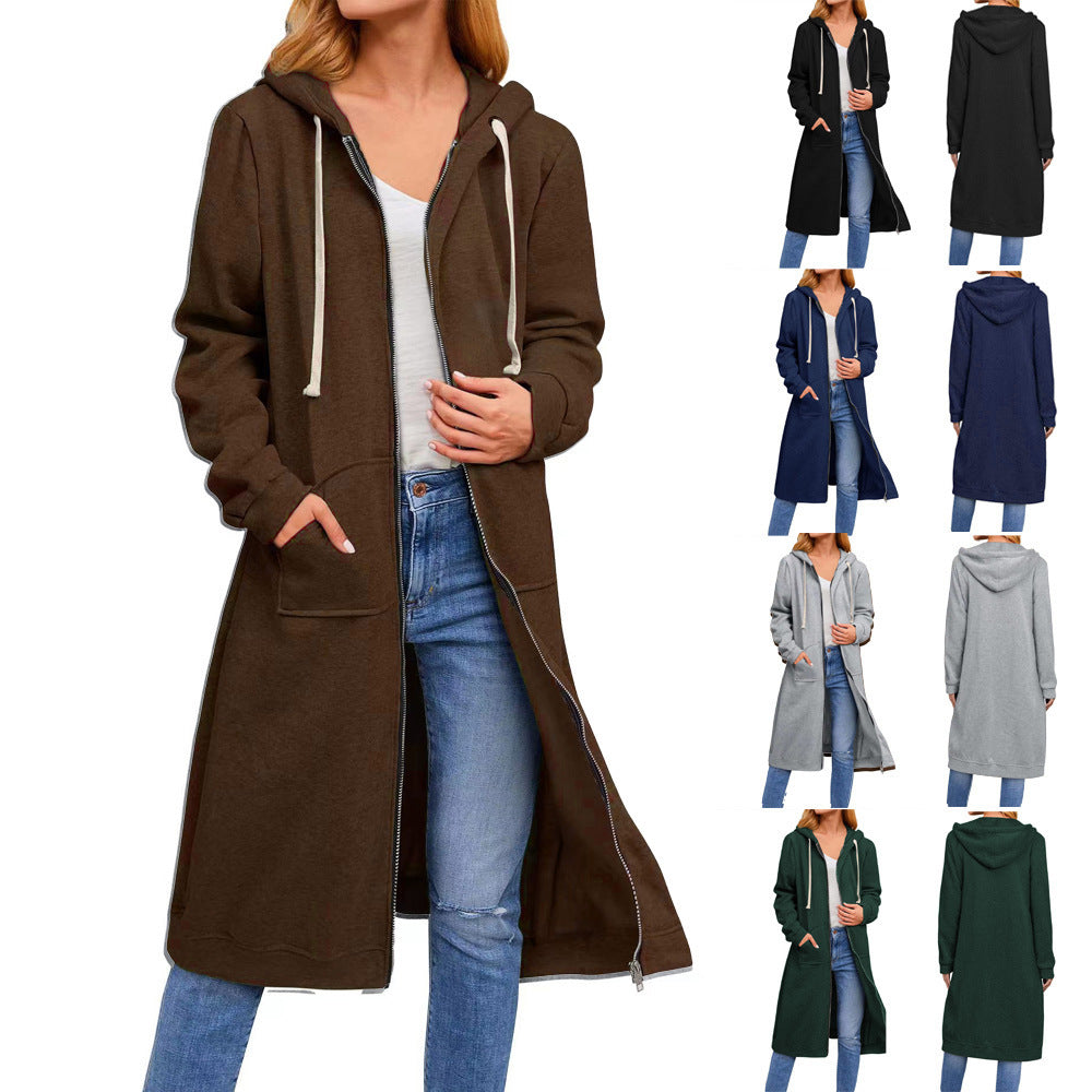 Damen lange Kapuzenjacke mit Reißverschluss und praktischen Taschen Stalluxe