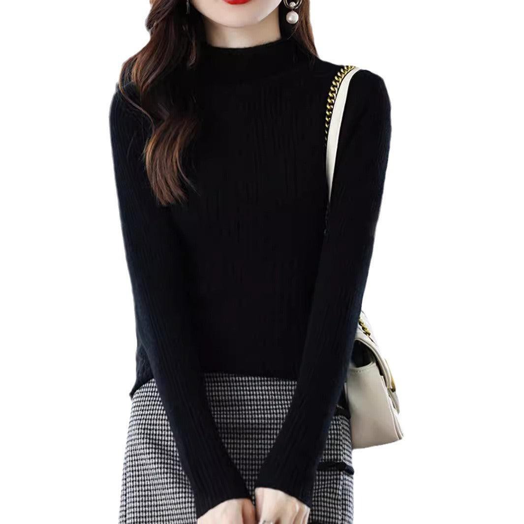 Damen eleganter Feinstrickpullover mit hohem Kragen und feinem Rippmuster Stalluxe