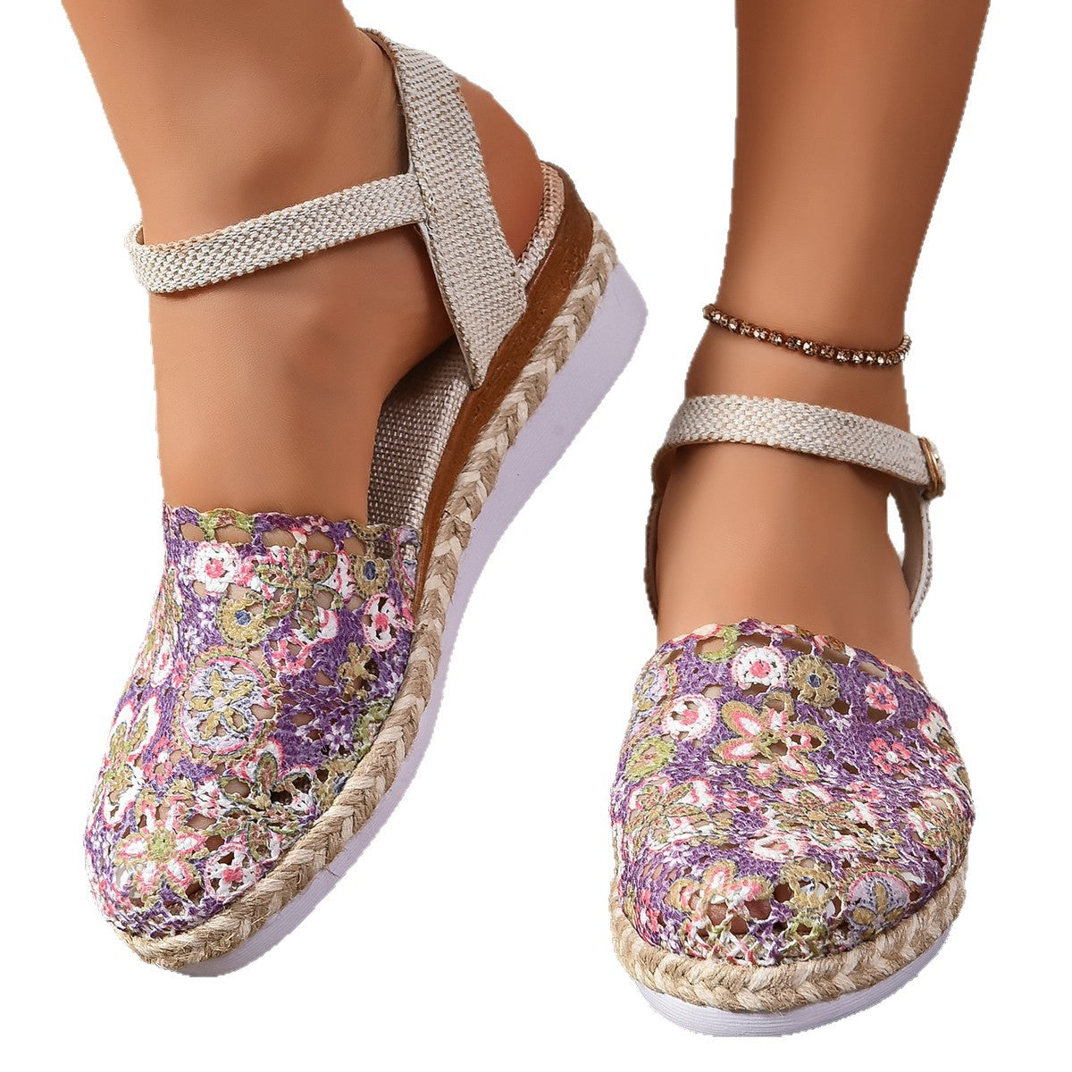 Damen Häkel-Ankelriemen-Espadrilles Stalluxe
