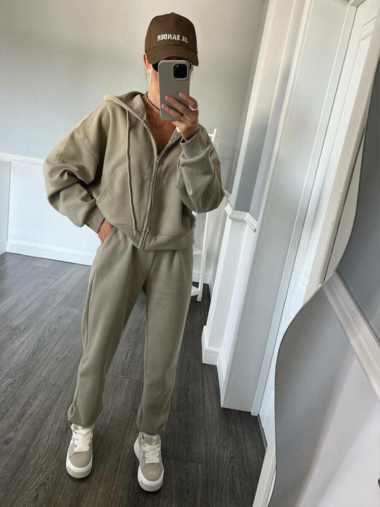 Damen sportliches Fleece-Jogginganzug mit praktischer Kapuze und Kordelzug Stalluxe