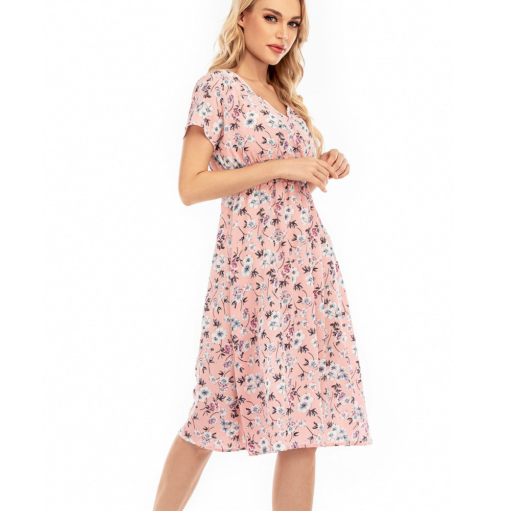 Damen Maxikleid mit floralen Mustern und elastischem Taillenbund Stalluxe