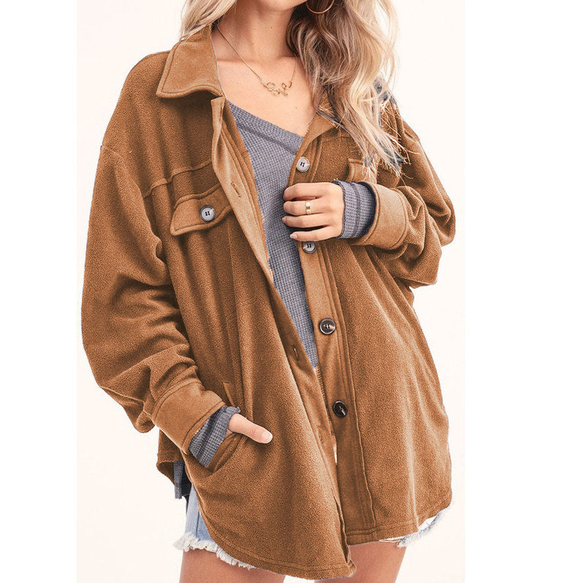 Damen lässige Overshirtjacke aus weichem Fleece Stalluxe
