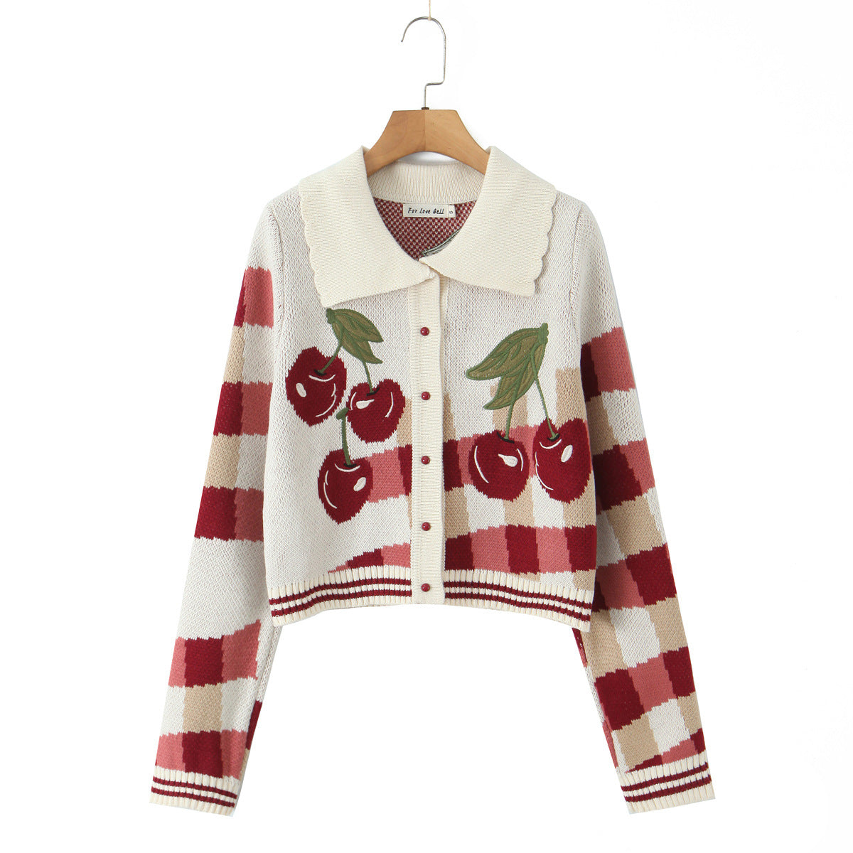 Damen verspielte Cropped Strickjacke mit floralem Kirschmuster Stalluxe