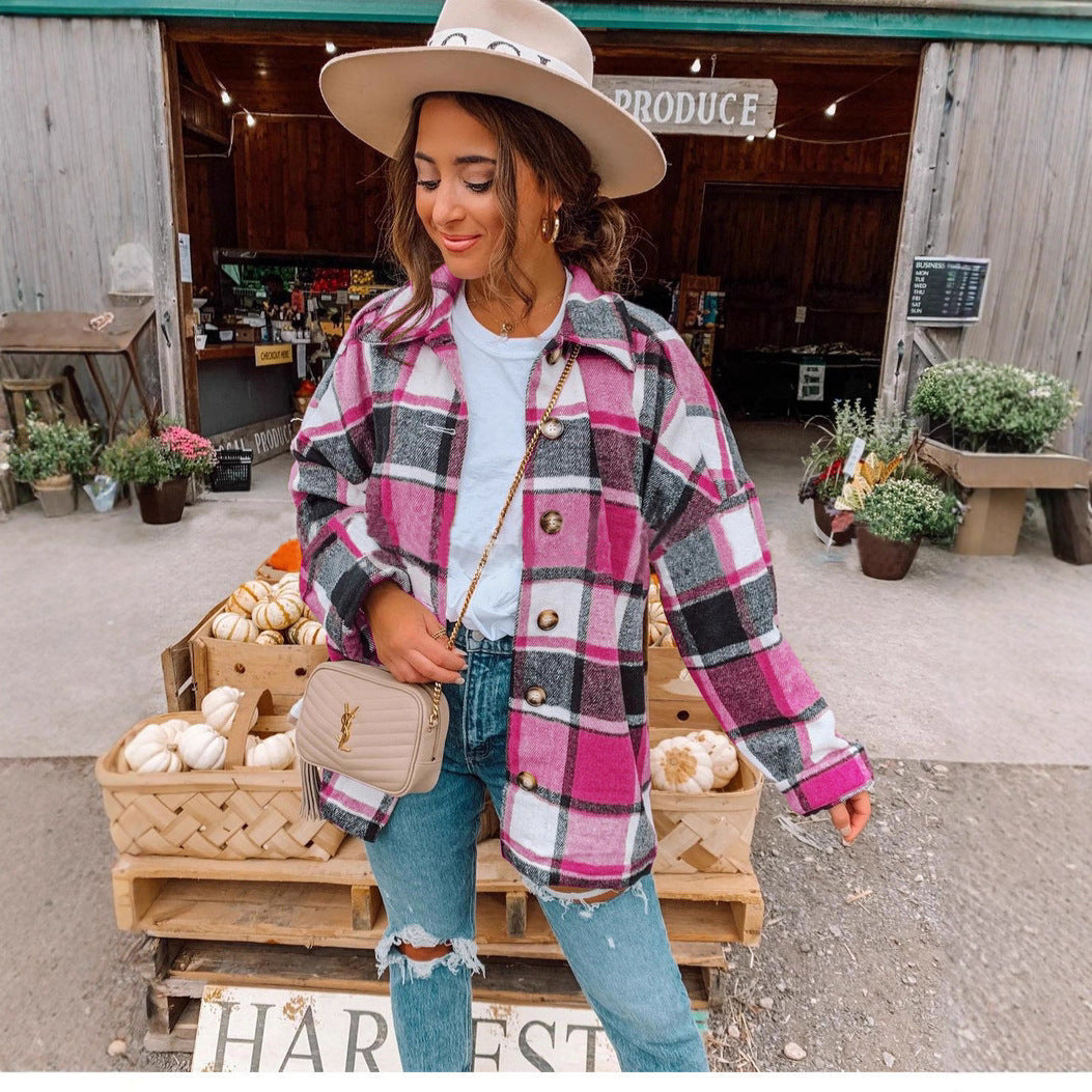 Damen Karo-Casualjacke mit Knöpfen und bequemer Passform Stalluxe