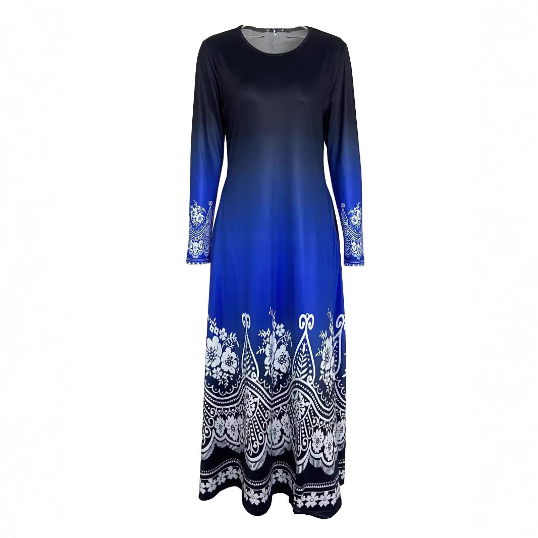 Damen Maxi-Kleid mit farbenfrohem Ombre-Design und floralen Verzierungen Stalluxe