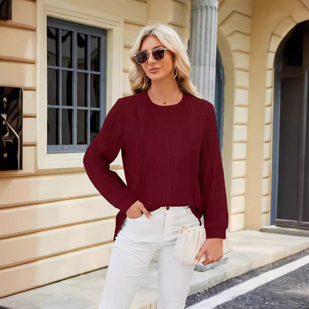 Damen Elegante Langarmbluse mit feinem Rippstruktur und modischen Seitenschlitzen Stalluxe
