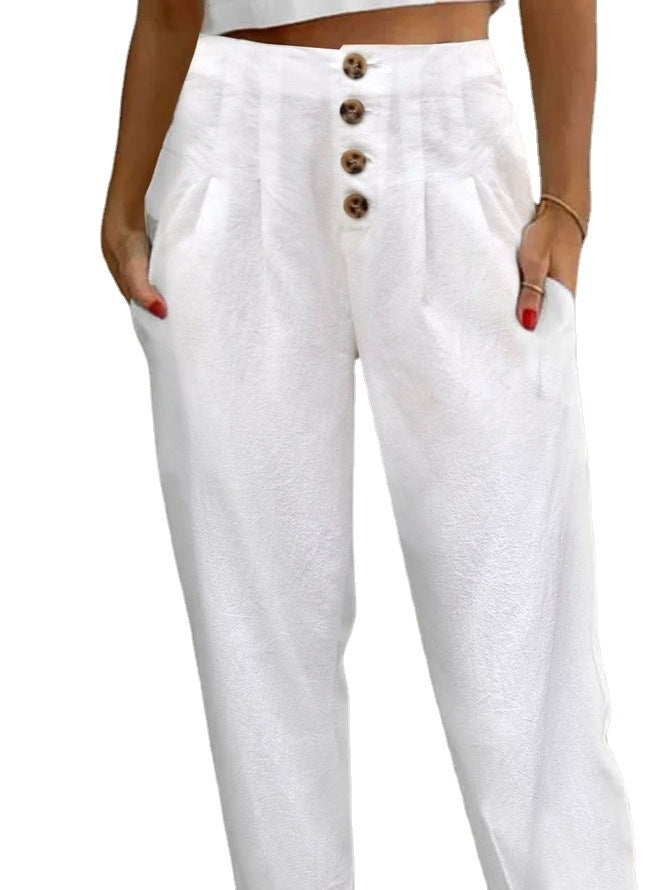 Damen High-Waist Hose mit Knopfdetails und seitlichen Taschen Stalluxe
