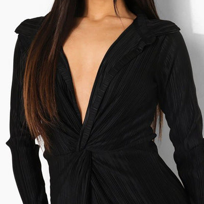 Damen Plissiertes Wickelkleid mit tiefem V-Ausschnitt Stalluxe