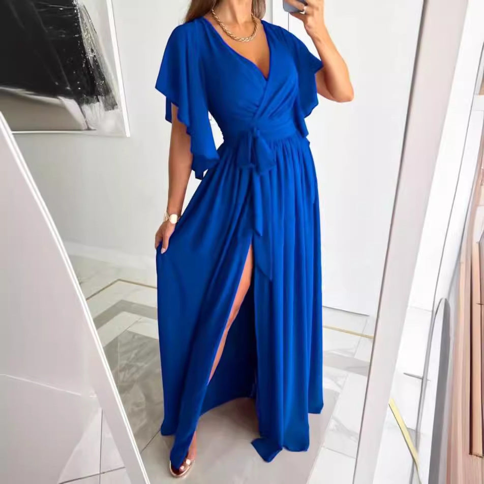 Damen Maxikleid mit eleganten Flügelärmeln und hohem Schlitz Stalluxe