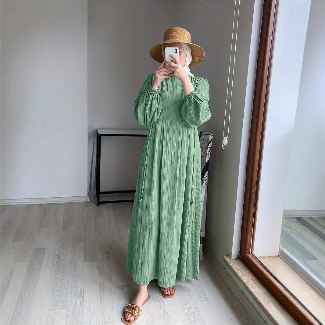 Damen Maxikleid mit raffiniertem Faltenwurf und elastischen Ärmeln Stalluxe