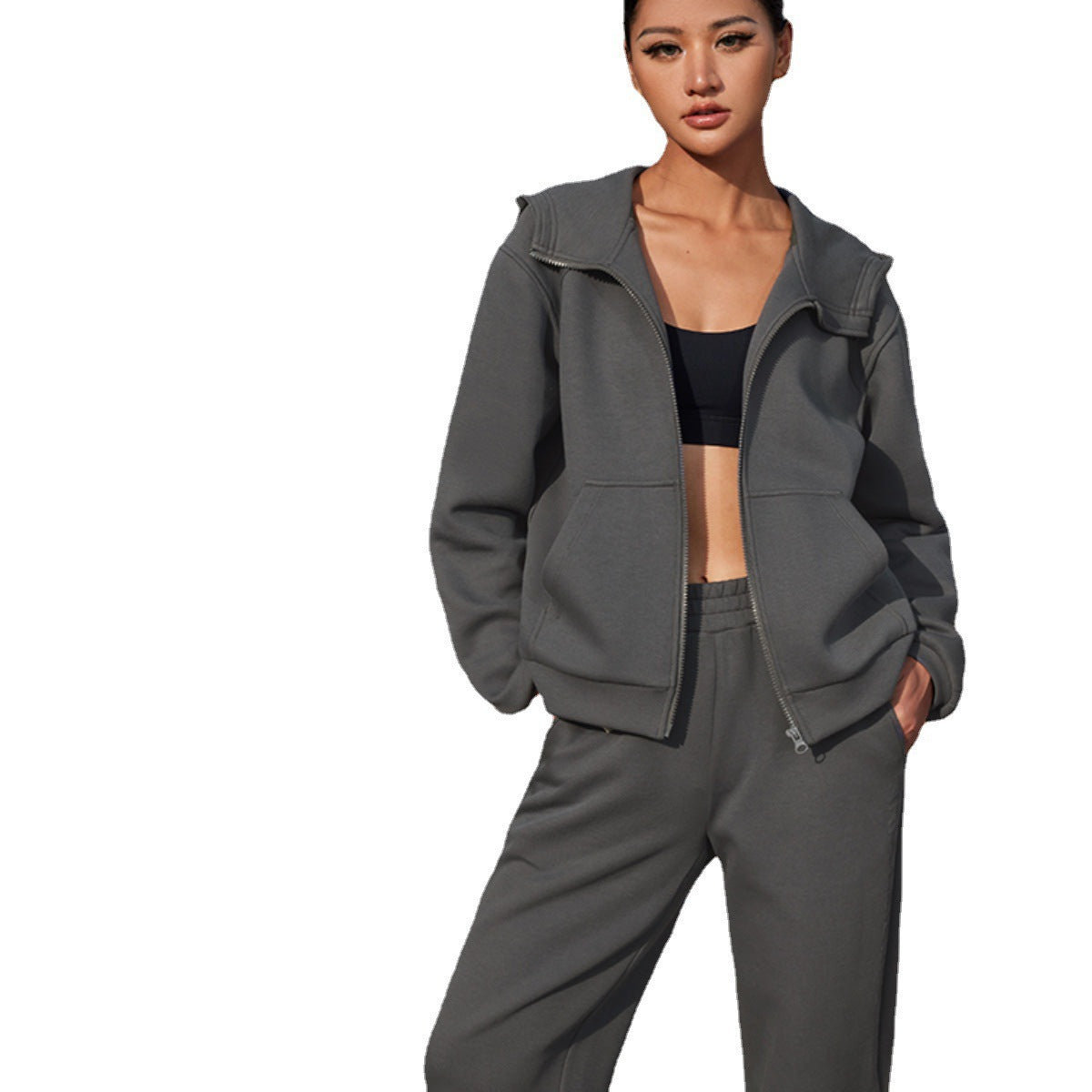 Damen sportlicher Fleece-Mantel mit großzügigen Taschen und elastischen Bündchen Stalluxe