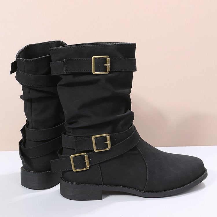 Damen Faltbare Stiefel mit verstellbaren Riemen Stalluxe