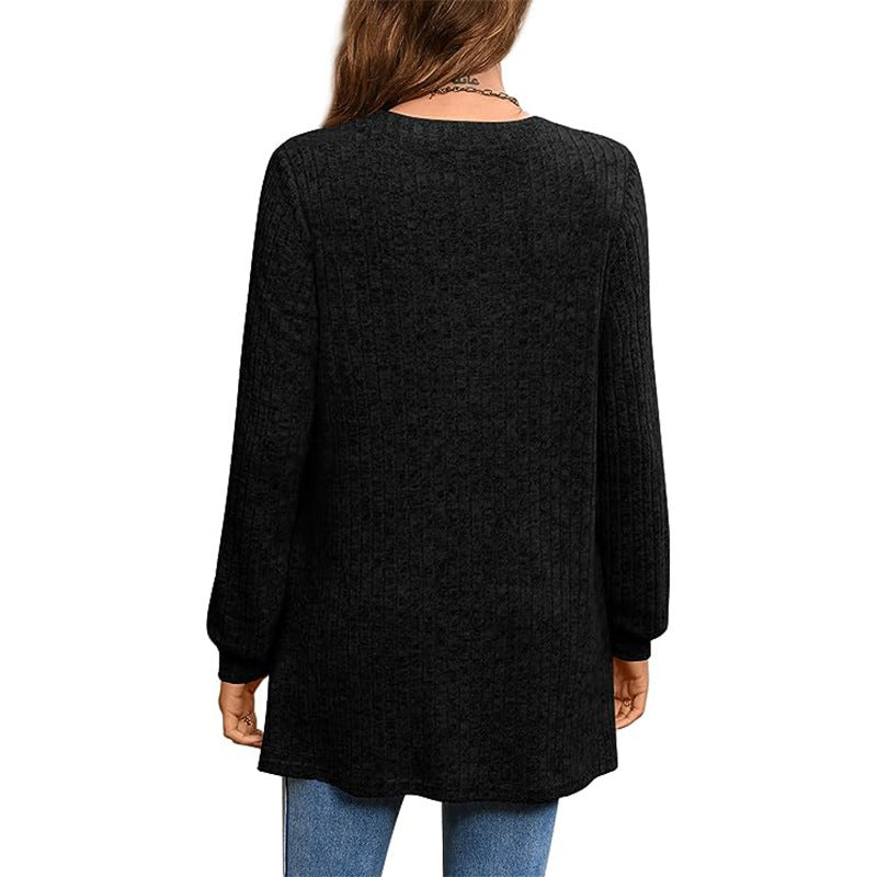 Women's Ribbed V-Neck Tunic Sweater Stalluxe
