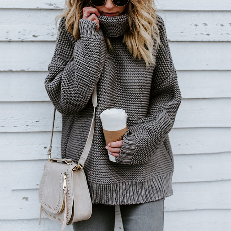 Damen Grobstrickpullover mit hohem Kragen und lässiger Passform Stalluxe