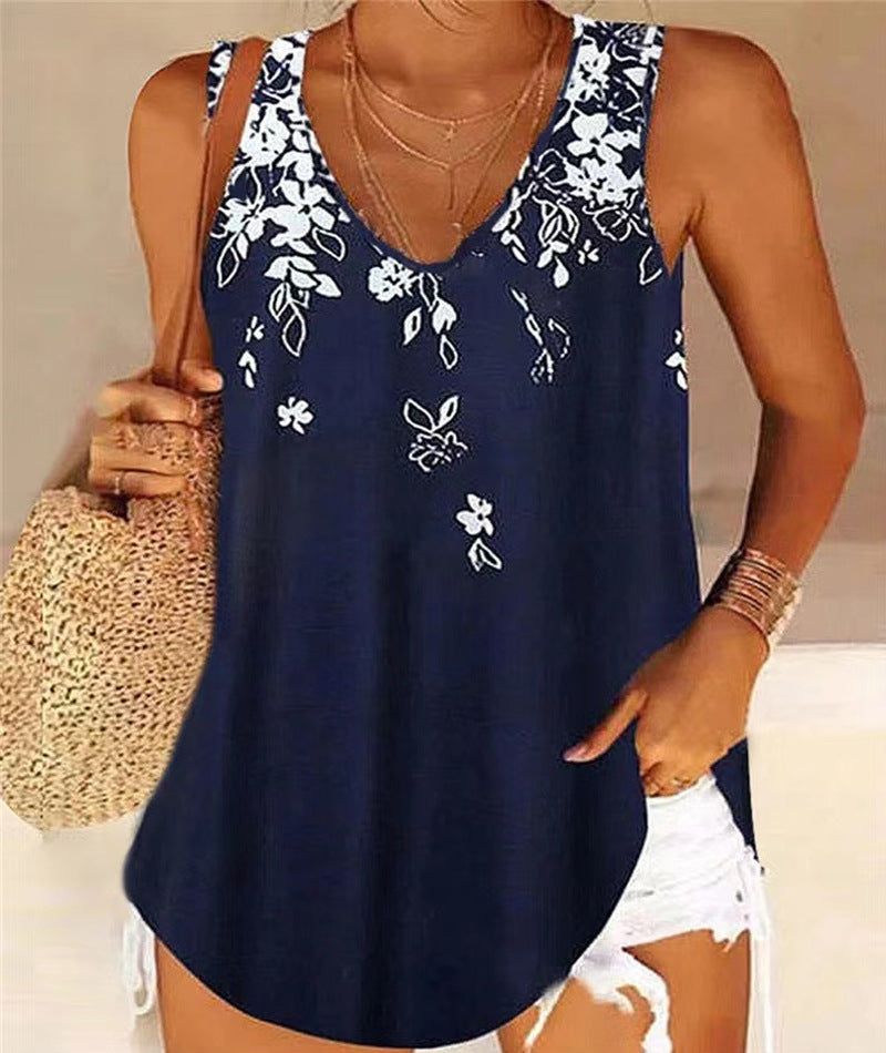 Damen V-Ausschnitt Floral Print Lässiges Tanktop Stalluxe